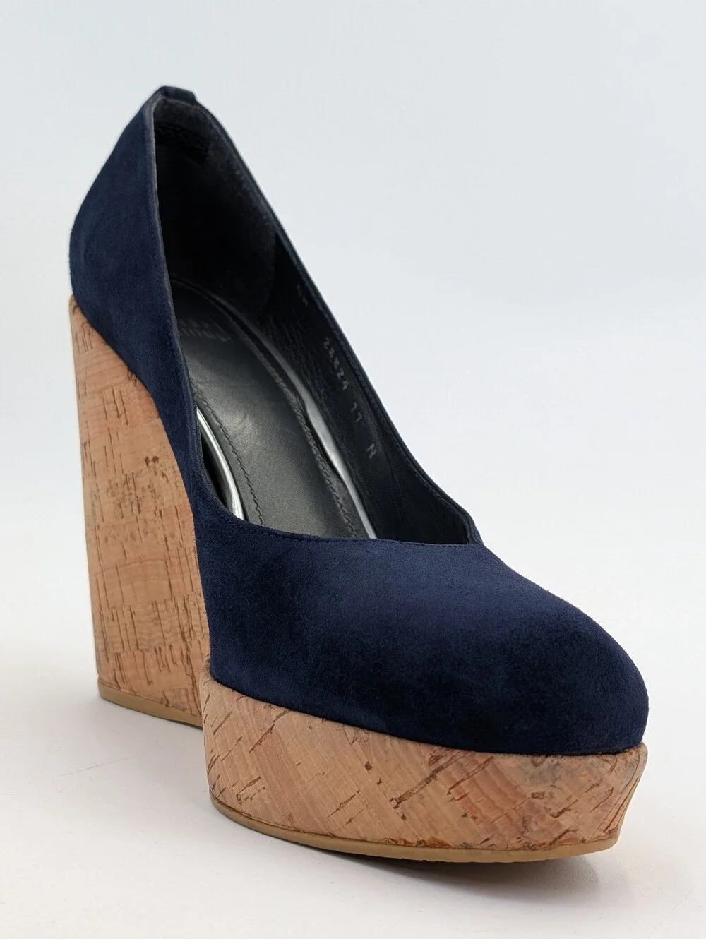 Stuart Weitzman Size 11 N Corkswoon Navy Blue Genuine Suede Cork Wedge Pump Heel